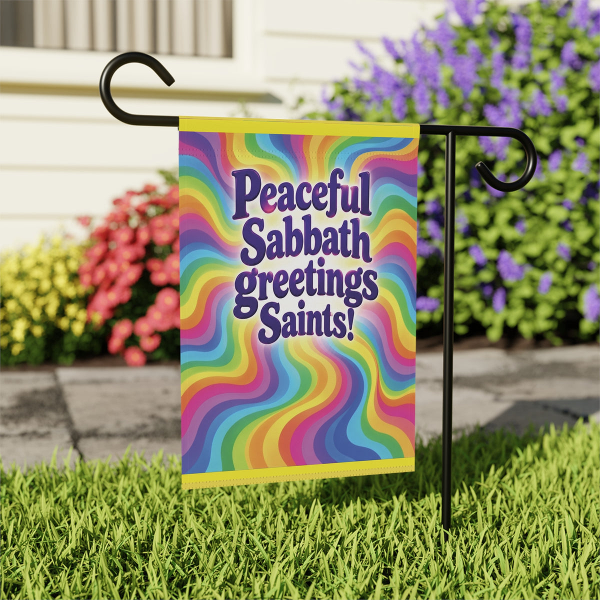 Peaceful Sabbath rainbow (Garden Banner, Garden Flag, Religious Home Decor)