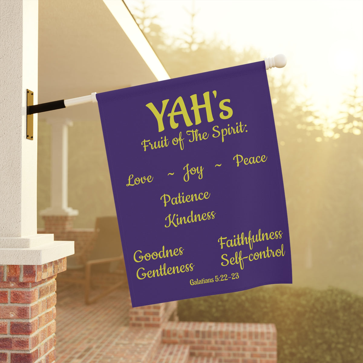 Fruit of The Spirit (purple & gold Garden Banner, Garden Flag, Religious Home Decor)