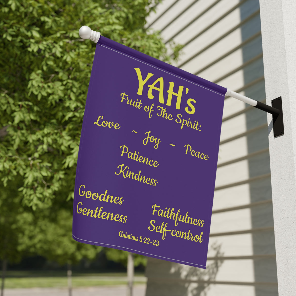 Fruit of The Spirit (purple & gold Garden Banner, Garden Flag, Religious Home Decor)