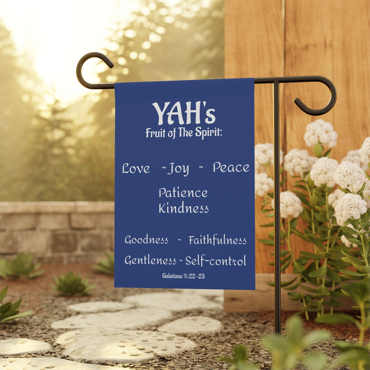 Fruit of The Spirit (blue & white Garden Banner, Garden Flag, Religious Home Decor)
